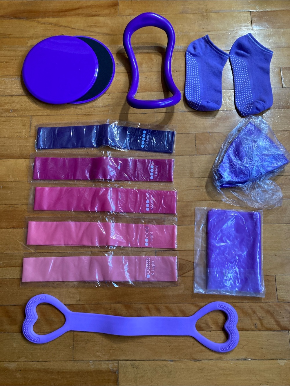 NEW Purple Workout Set - Resistance Bands, Small Yoga Ball